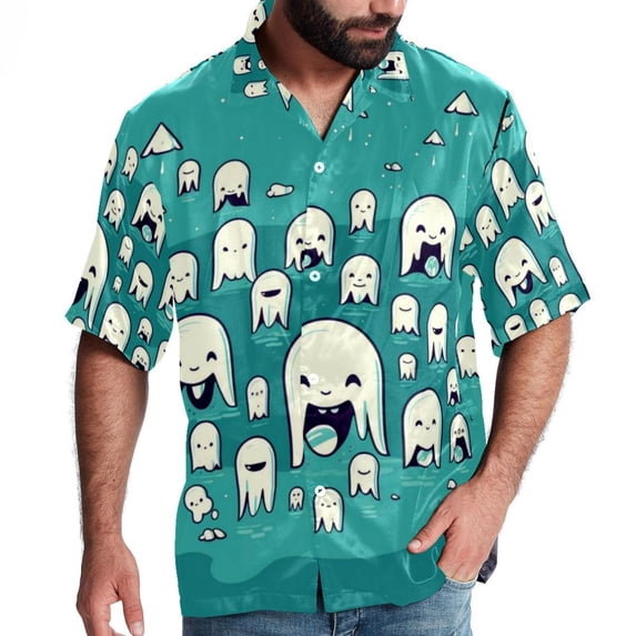 Tiny teeth Men's Short Sleeve Casual Printed Button Down Beach Shirt - Summer Hawaiian Top