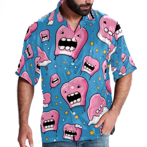 Tiny teeth Men's Short Sleeve Casual Printed Button Down Beach Shirts