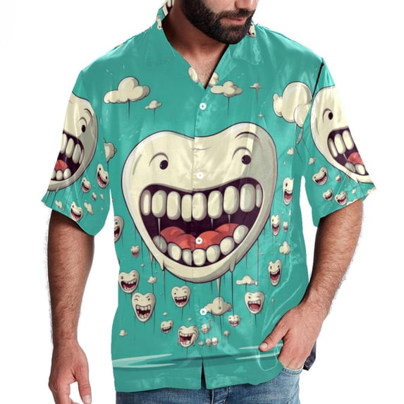 Tiny teeth Men's Short Sleeve Hawaiian Print Button Down Beach Shirt