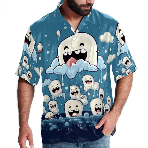 Tiny teeth Men's Short Sleeve Beach Shirts, Casual Printed Poplin Button Down, Unisex Summer Hawaiian Shirt