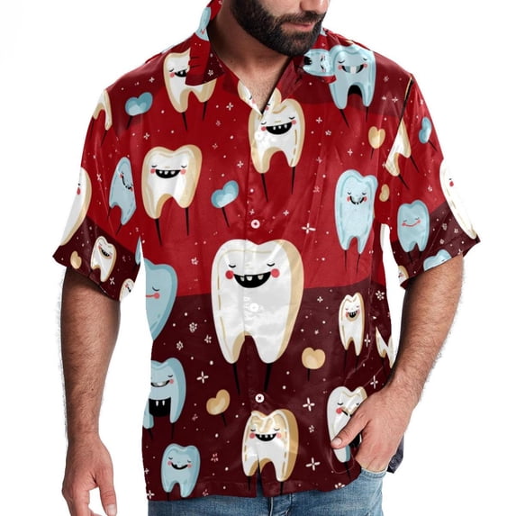Tiny teeth Men's Short Sleeve Printed Button Down Hawaiian Beach Shirts