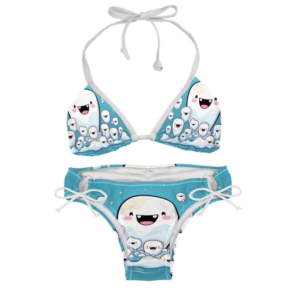 Tiny teeth Swimsuit Bikini Set with Detachable Sponge and Adjustable Strap, Two-Pack, for Beach and Pool Parties