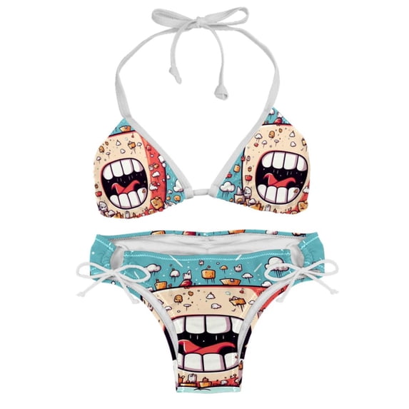 Tiny teeth Swimsuit Bikini Set with Detachable Sponge and Adjustable Strap, Two-Pack for Swimming Pool and Beach Parties