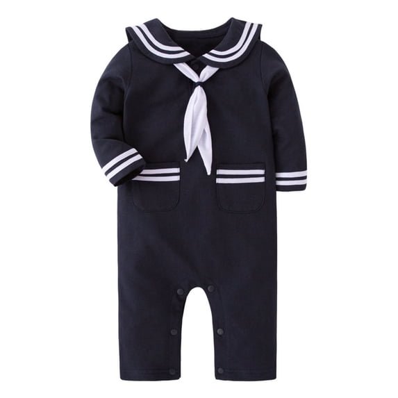 TinyBloomm Baby Cold Weather Clothes Baby Toddler Boys Sailor Romper Marine Navy Romper Outfit, Size 0-1 Months