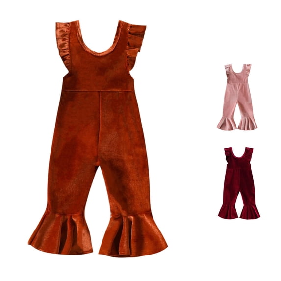 TinyBloomm Birthday First Girl Toddler Girls Ruffles Fly Sleeve Solid Romper Bottoms Flare Jumpsuit, Size 18-24 Months
