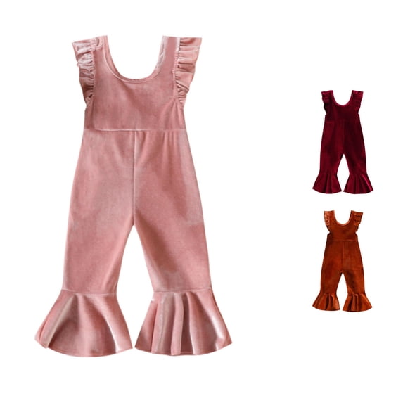 TinyBloomm Birthday First Girl Toddler Girls Ruffles Fly Sleeve Solid Romper Bottoms Flare Jumpsuit, Size 2-3 Years