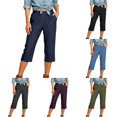 thumbnail image 1 of TinyBloomm Capri Jeans For Stretch Casual Elastic Waist Wide Straight Leg Plus Size Pull On Denim Capris Loose Summer Pants plus Size Stretch Pants Women Cargo Pants with Pockets, 1 of 5