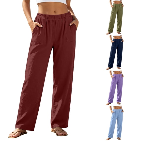 TinyBloomm Casual Dress Pants for Women Summer Women's Pants Wide Trousers Flowy Large Size Casual Pants Casual Solid Color Fashion Pant Lightweight Sport Length Pants With Pockets, Size L