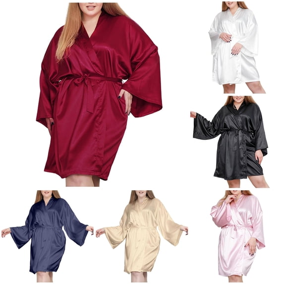 TinyBloomm Comfy Short Women's Plus Size Satin Robes Plus Size Kimonos Robes Sleepwear Short, Size XL