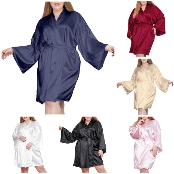 TinyBloomm Comfy Short Women's Plus Size Satin Robes Plus Size Kimonos Robes Sleepwear Short, Size XXL