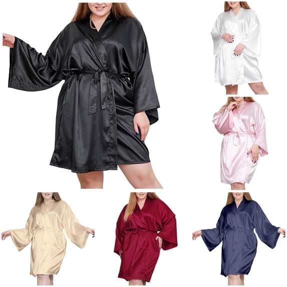 TinyBloomm Comfy Short Women's Plus Size Satin Robes Plus Size Kimonos Robes Sleepwear Short, Size XXL