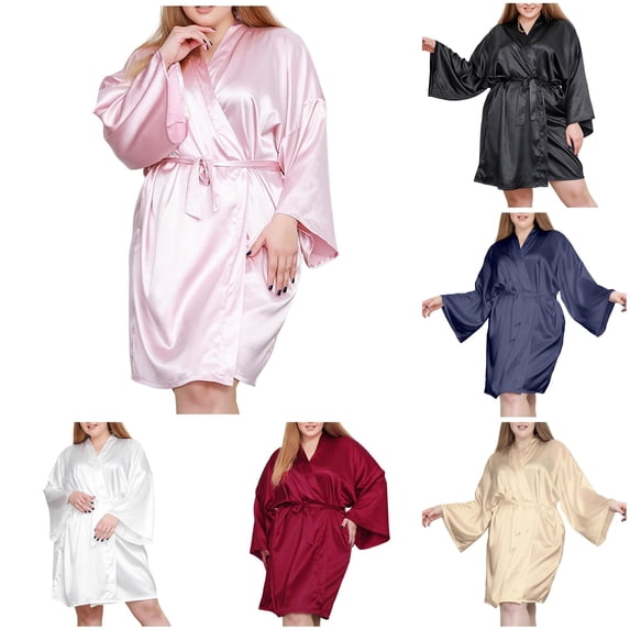 TinyBloomm Comfy Short Women's Plus Size Satin Robes Plus Size Kimonos Robes Sleepwear Short, Size XXL