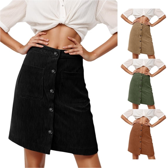 TinyBloomm Corduroy Skirt High Waisted Button Down A Line Fall Winter Short Skirt With Pockets Casual Stretch Comfort Fit Skirt Table Fringe, Size XL