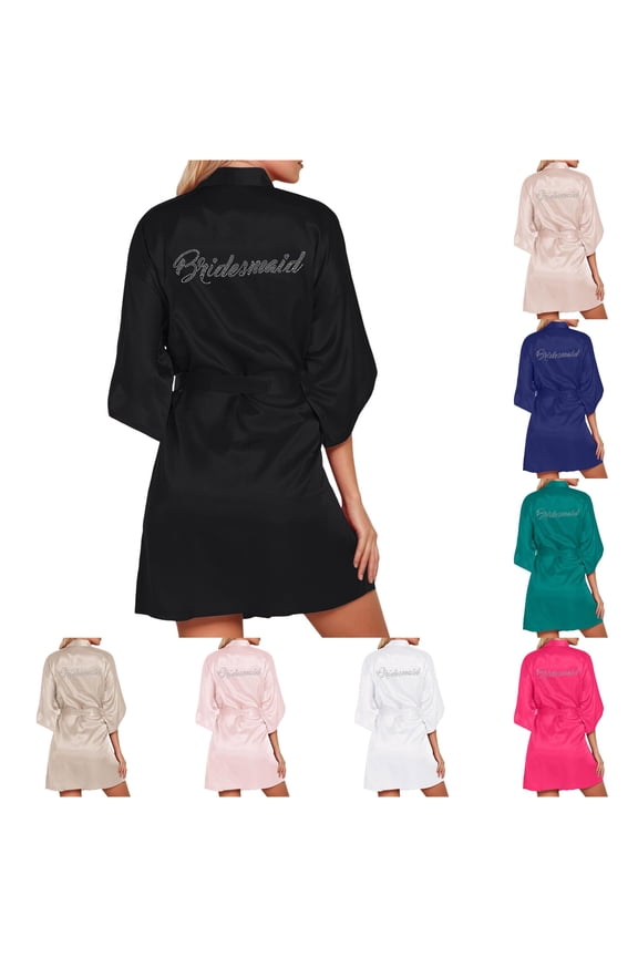 Couture Gowns for Women Women's Wedding Party Robe Letters Kimono Satin Pyjamas Bridesmaid Bathrobe, Size One Size