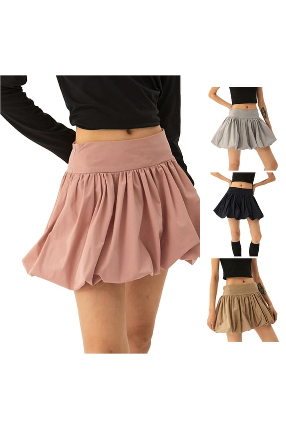 Elegant Puff Skirt For Women Summer Design Solid Color Flared Skirt Scrub Skirt, Size S