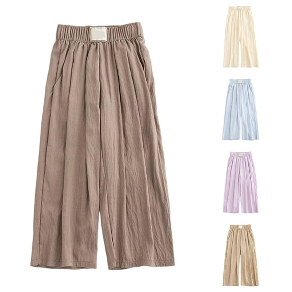 TinyBloomm Girls Casual Pants Wide Leg Palazzo Boho Summer Trousers For Toddler Kids Youth Comfortable Elastic Waist Lightweight Breathable, Size 7-8 Years