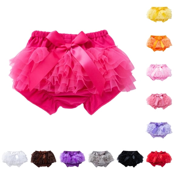 TinyBloomm Girls Double Lace Mesh Shorts With Soft Sheer Overlay And Bow For Kids Lightweight Comfortable Girls Short Skirt Style For Everyday Wear, Size 3-6 Months