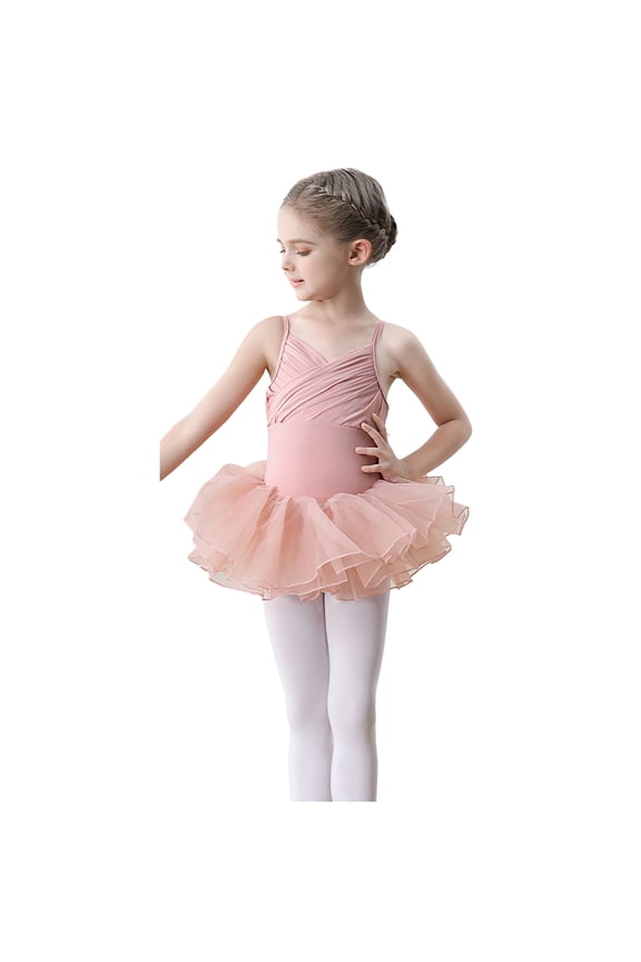 Little Girl Summer Clothes Girls Dance Leotard Ballet Practice Wear Summer Sleeveless Romper Jumpsuit With Skirt For Chinese Dance Performance, Size 5-6 Years