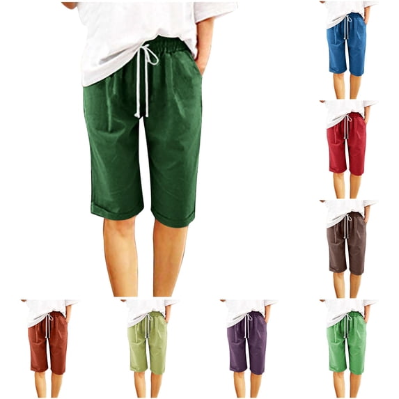 TinyBloomm Long Swim Shorts for Women Women Casual Shorts Comfy Elastic Waist Shorts Mid Rise Slim Fit Short With Pockets, Size M