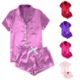 thumbnail image 1 of TinyBloomm Pajamas Dress for Women Women's Casual Solid Silk Satin Pajama Set Short Sleeve Button Up Top & Shorts Sleepwear, Size XXL, 1 of 8