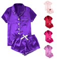 thumbnail image 1 of TinyBloomm Pajamas Dress for Women Women's Casual Solid Silk Satin Pajama Set Short Sleeve Button Up Top & Shorts Sleepwear, Size XXS, 1 of 8
