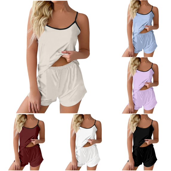 TinyBloomm Pajamas for Women plus Size Women's Casual Solid Color Suspender Vest Shorts Home Pajamas Pajama Pants Set, Size L