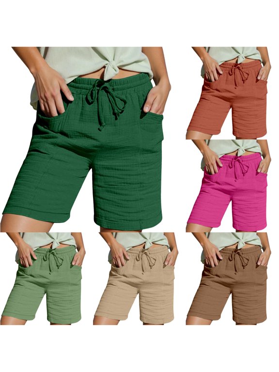 Peg Pants with Tie Summer Casual Waist Wide Leg Shorts Loose Comfortable Elastic High Waist Soft Breathable Short Pants, Size L