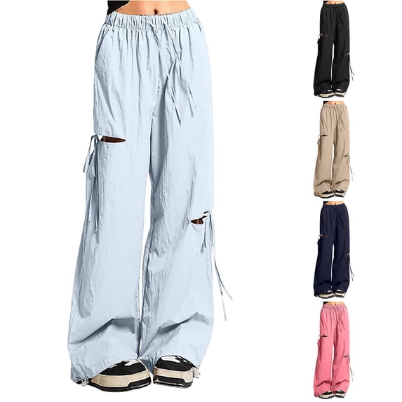 TinyBloomm Trendy Girls Pants Asymmetric Distressed Wide Leg High Waist Loose Fit Cargo Pants For Girls Casual Outdoor Summer Thin Comfortable Versatile Styling, Size 12-13 years