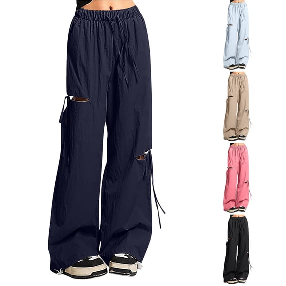 TinyBloomm Trendy Girls Pants Asymmetric Distressed Wide Leg High Waist Loose Fit Cargo Pants For Girls Casual Outdoor Summer Thin Comfortable Versatile Styling, Size 17-18 years