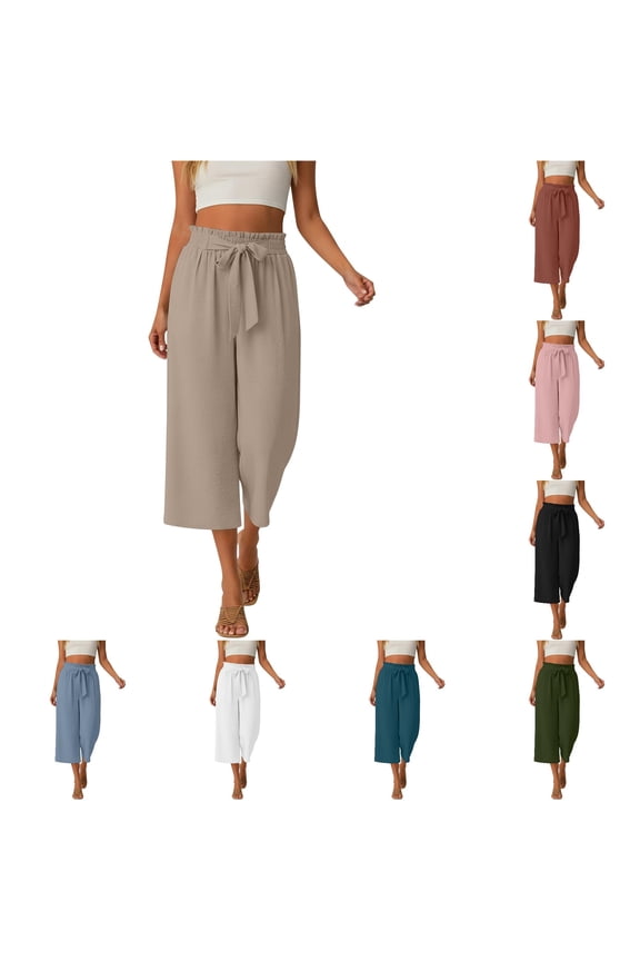 Women's Fashionable Casual Solid Color Loose Fitting Casual Capri Pants Yoga Pant Straight Leg Business Casual Clothes for Women plus Size Pants