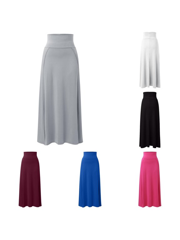 Womens Double Split Long Skirt Ladies Plain Basic Two Side Slit 4 22 Womens Plaid Skirt, Size M
