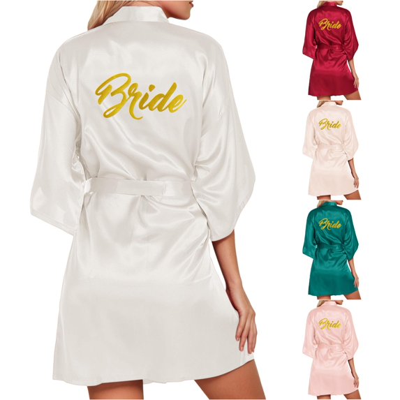 TinyBloomm Womens Towel Bathrobe Short Women's Wedding Party Robe Letters Kimono Satin Pyjamas Bridesmaid Bathrobe, Size XL