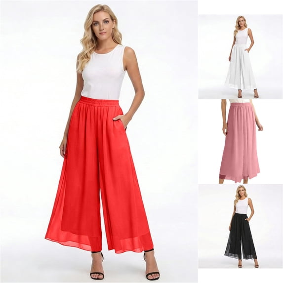 TinyBloomm plus Pants ’s High Waist Solid Satin Chiffon Palazzo Pants – Cropped Wide Leg 9/10 Length, Size XXXXL