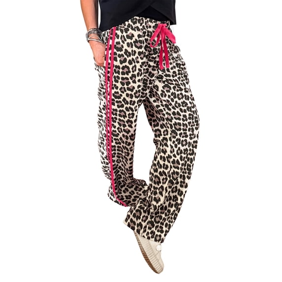 TinyCribz Chic Leopard Print Women's Pants – Rose Contrast Stripe XL