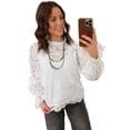 thumbnail image 1 of TinyCribz Chic White Sheer Lace Top for Women – Ruffled Round Neck Long Sleeve Vacation Blouse XL, 1 of 10