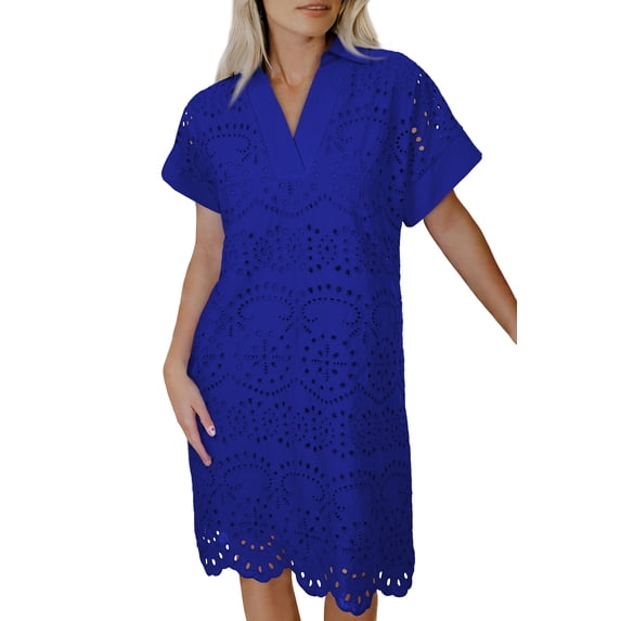 TinyCribz Short Sleeve Eyelet Shift Dress for Women, Casual Summer Wear 2XL