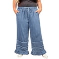 thumbnail image 1 of TinyCribz Women's Plus Size Denim Pants – Relaxed Ruffled Wide Leg 4X, 1 of 5