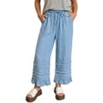 thumbnail image 1 of TinyCribz Women's Wide Leg Chambray Pants – High Waist Ruffled Hem 16, 1 of 7