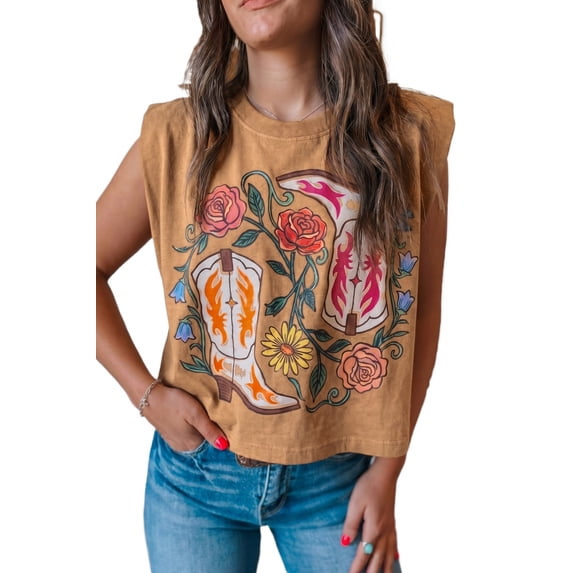 TinyCribz Women's Western Boot Tank Top, Casual Sleeveless Shirt XL