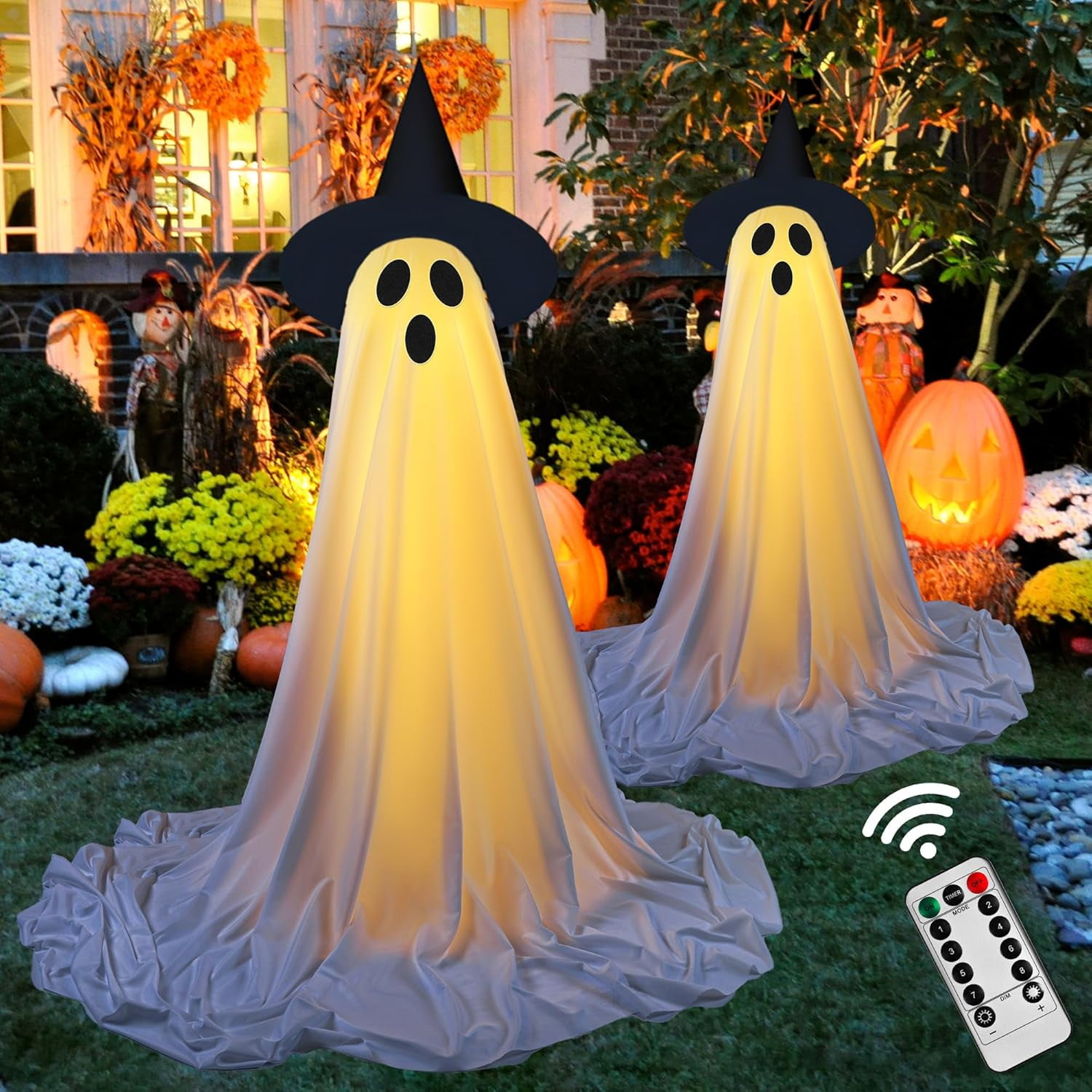 Adjustable Height White Halloween Ghost Decor with Lights