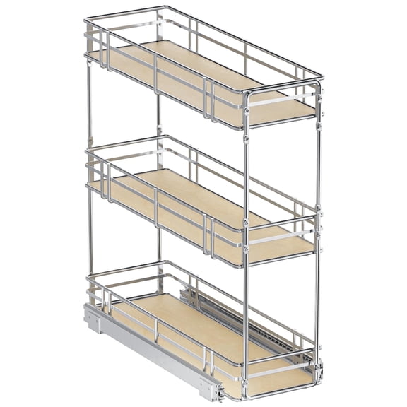 TinyHomie Pull Out Spice Rack Organizer for Cabinet, 3 Tier Slide Out Spice Racks Organizer with Solid Wood Base, 8 in W x 20.5 in D Chrome