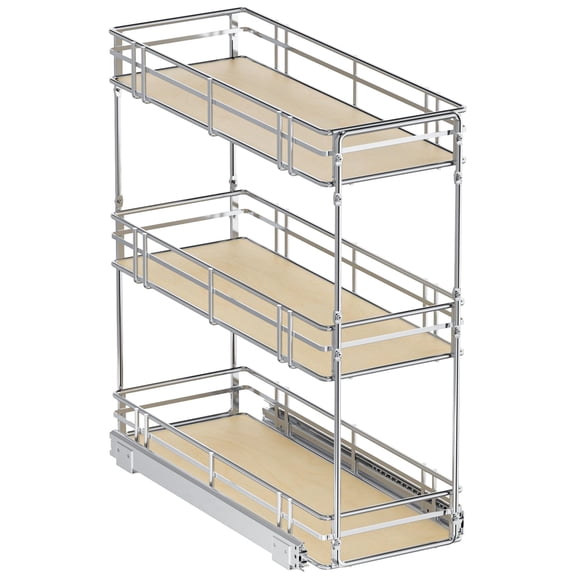 TinyHomie Pull Out Spice Rack Organizer for Cabinet, 3 Tier Slide Out Spice Racks Organizer with Solid Wood Base, 9 in W x 20.5 in D Chrome