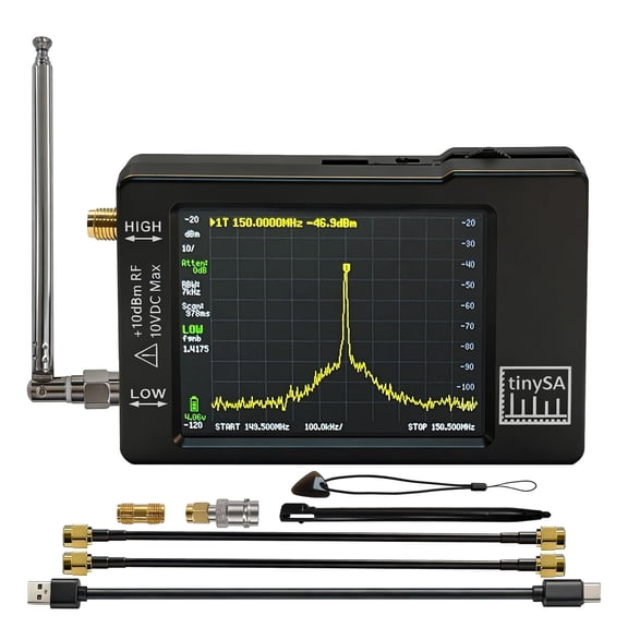 TinySA Spectrum Analyzer V0.3.1 Handheld 100kHz960MHz RF Frequency Analyzer with 2.8" Touchscreen Dual Input MF/HF/VHF/UHF Built-in Signal Generator USB PC Control