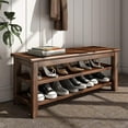 thumbnail image 1 of TinyTimes 40" Shoe Rack Bench 3 Tier Wood Shoe Storage Bench Living Room Storage Bench Entryway Bench-Dark Brown, 1 of 9