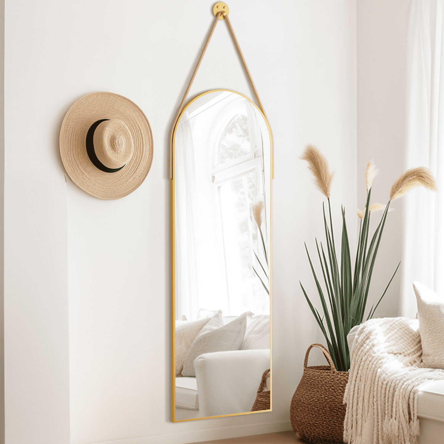 TinyTimes 48"x16" Arched Full Length Mirror Hanging Full Body Mirror