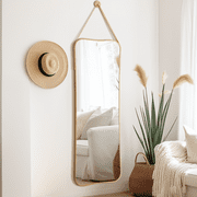 TinyTimes 48"x16" Hanging Wall Mirror with Leather Strap Modern Full Length Mirror Irregular Floor Mirror without Stand-Gold