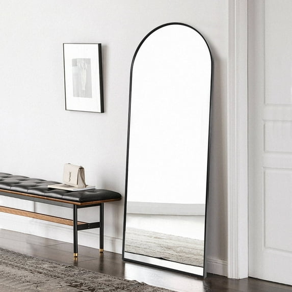TinyTimes 58"x18'' Arched Full Length Mirror Freestanding Floor Mirror Modern Big Wall Mirror-Black