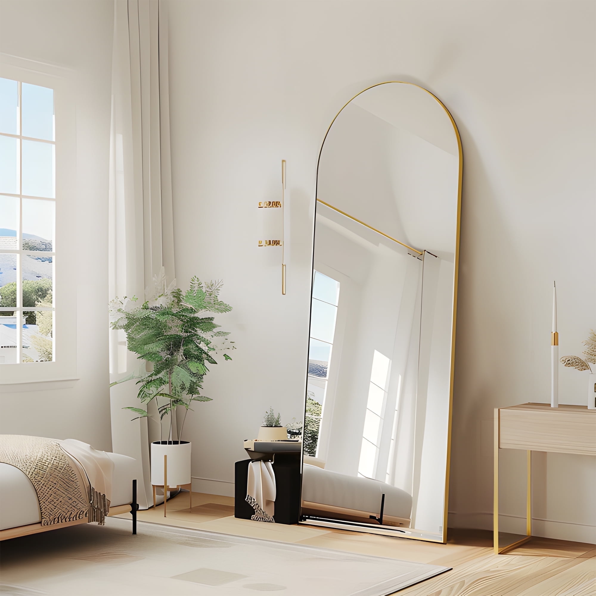 TinyTimes 58"x18'' Arched Full Length Mirror Freestanding Floor Mirror Modern Big Wall Mirror ...