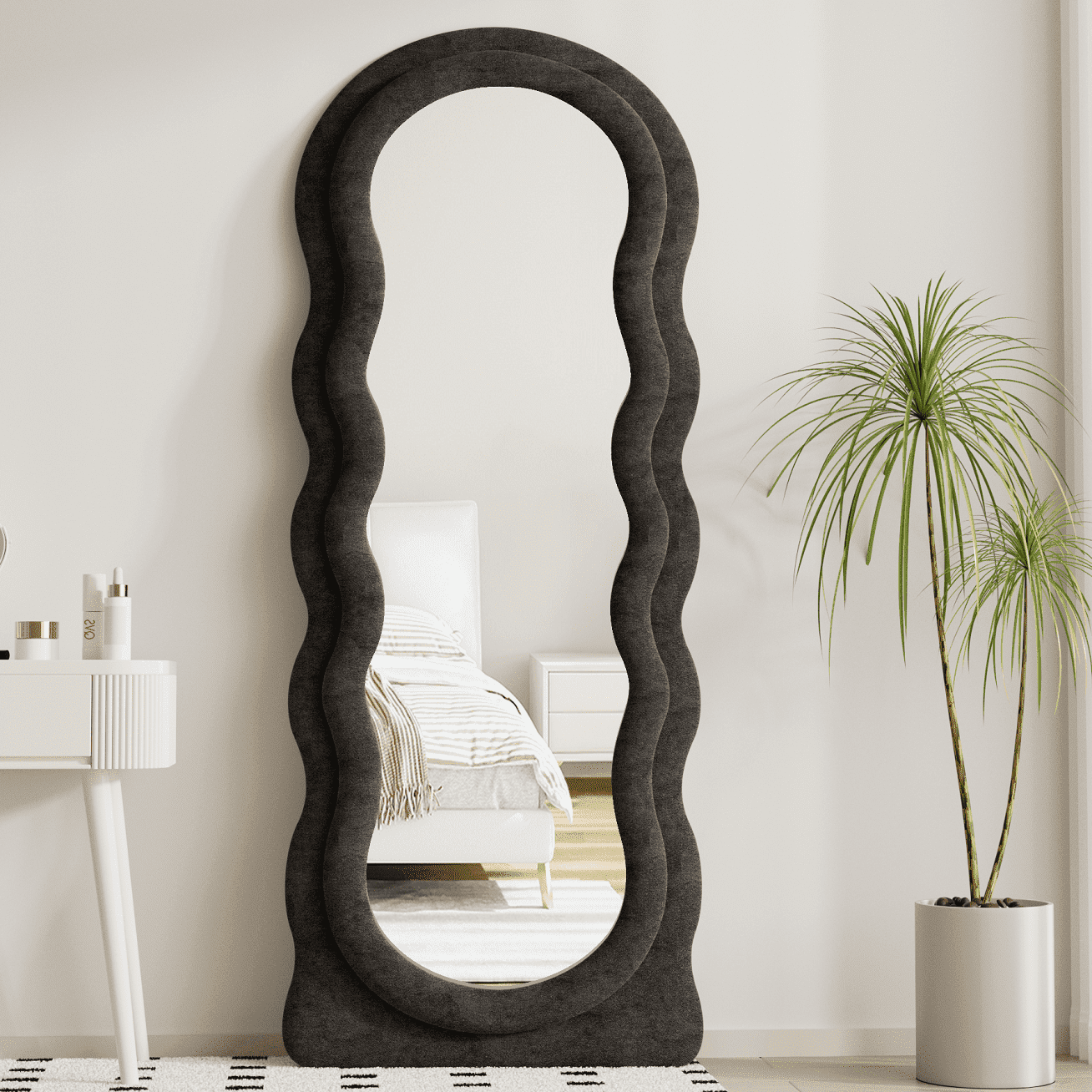 TinyTimes 63"x24" Modern Full Length Mirror Wavy Floor Mirror Wall ...