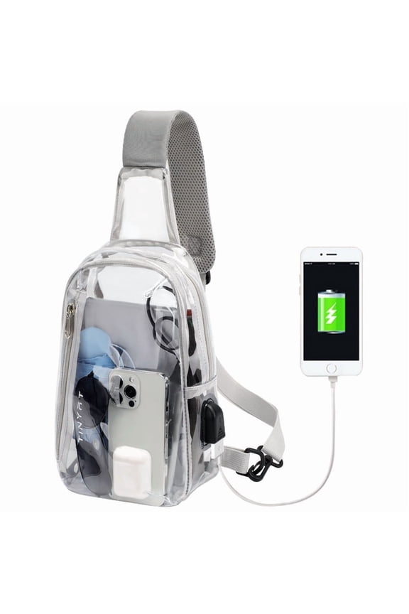 Clear Sling Bag With USB Charging PVC Waterproof Crossbody Bag Chest Shoulder Bag for Men Women